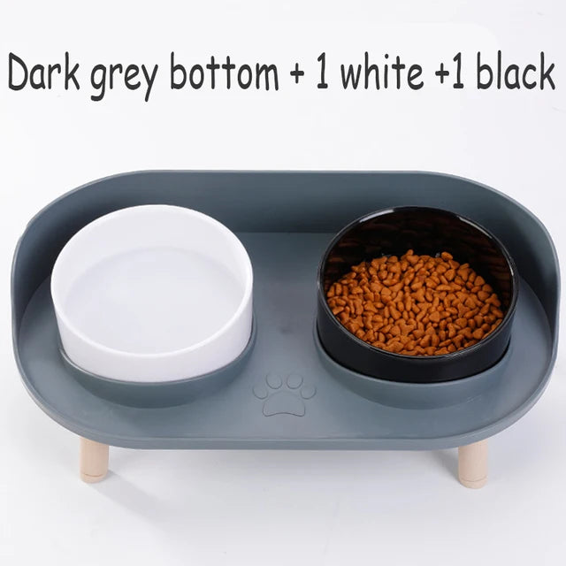 Cat Double Bowl Safety Wood Stand Silicone Mat