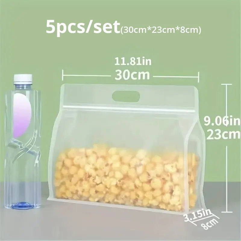 5pcs Reusable Leakproof Food Storage Bags Nut Grain