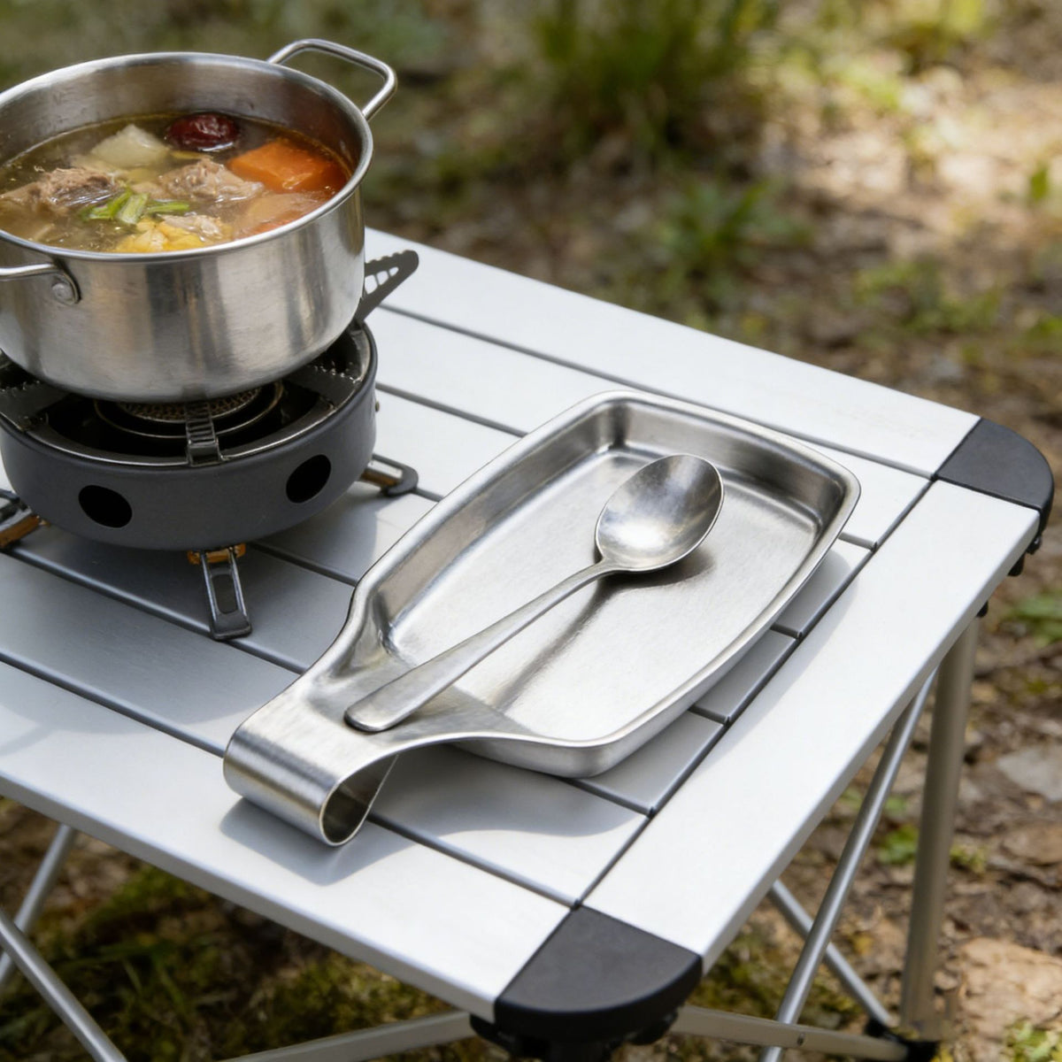 1pc Stainless Steel Spoon Rest Utensil Holder Tray