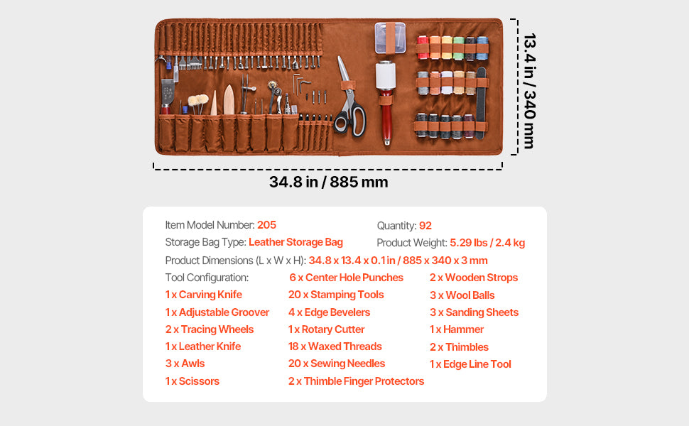 Succebuy 38/59/61/72/92pcs Leather Working Kit Leather Craft