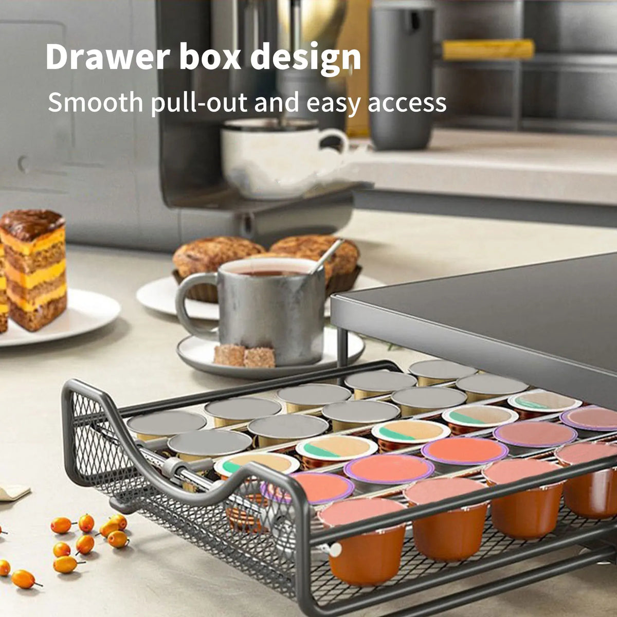 Metal Coffee Capsule Storage Drawer Holder Sliding Mesh
