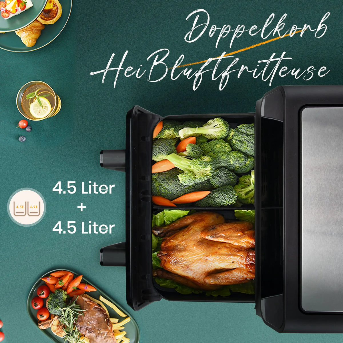 9l Dual Basket Air Fryer Oilless Cooker Led