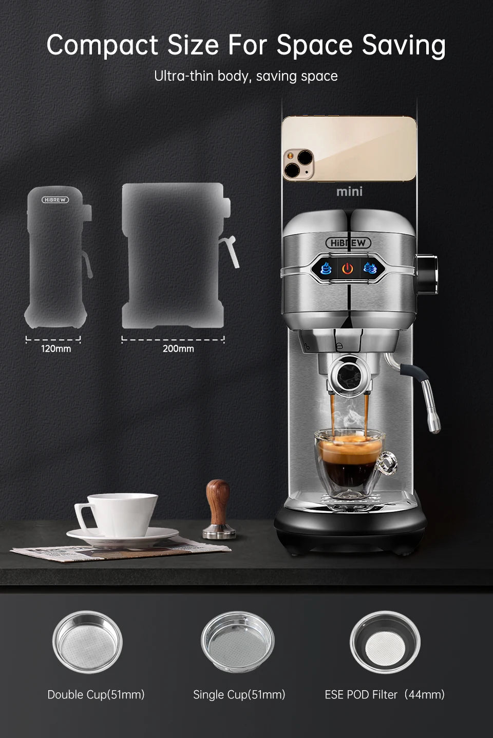 Hibrew Coffee Maker Cafetera 20 Bar Inox Semi