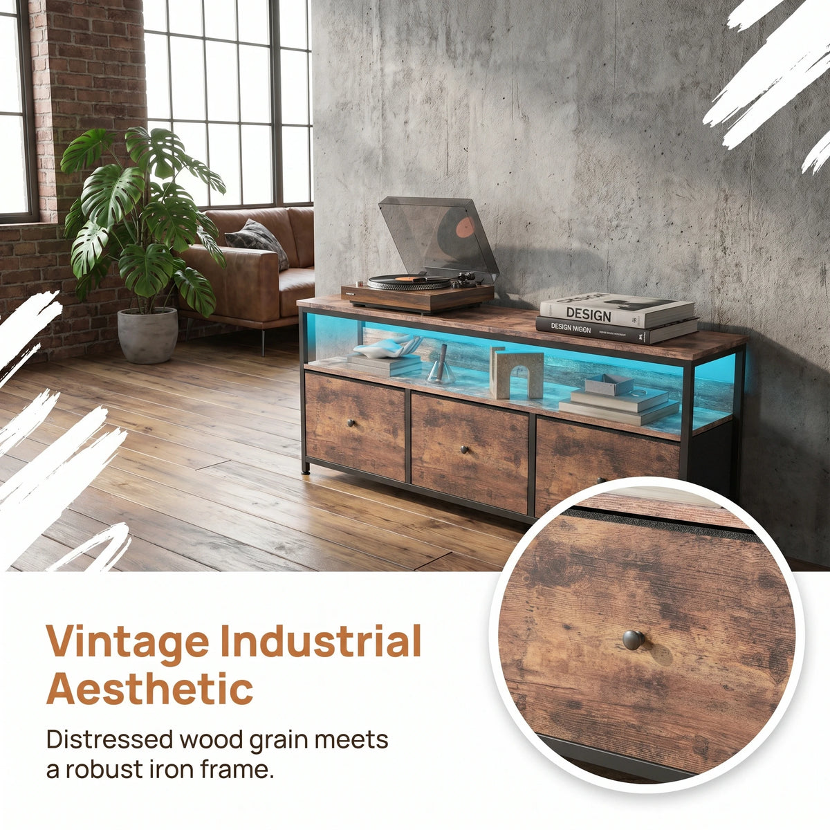 108cm Tv Cabinet Storage Unit Drawers Open Shelves