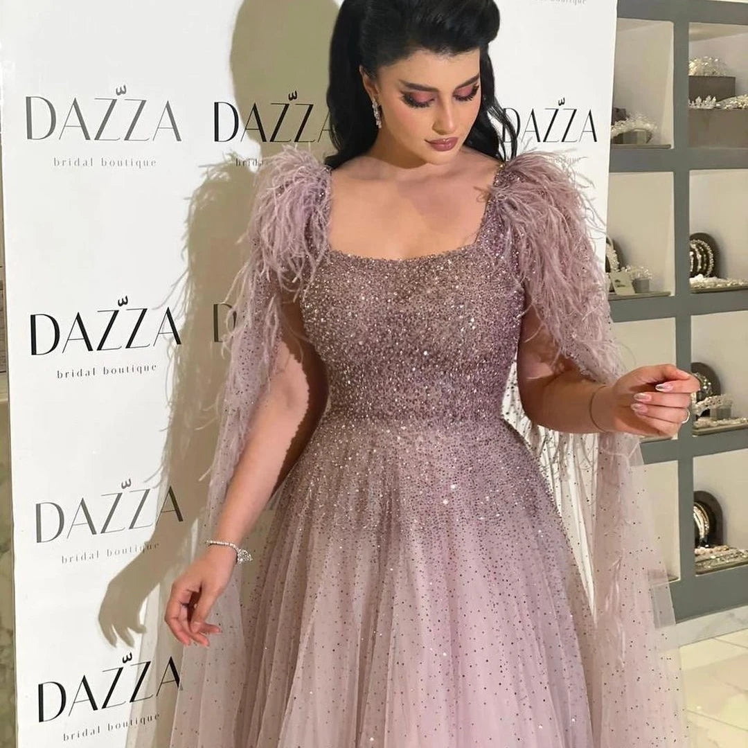 Square Collar Prom Dresses Full Sleeves Floor-Length Wedding
