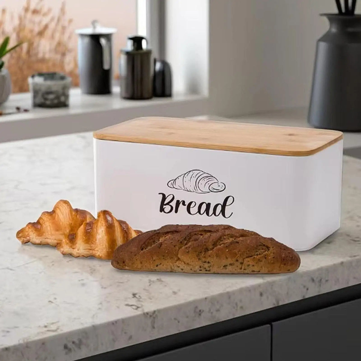 Breadbasket Sturdy Bread Box Kitchenware Layer Bamboo Lid