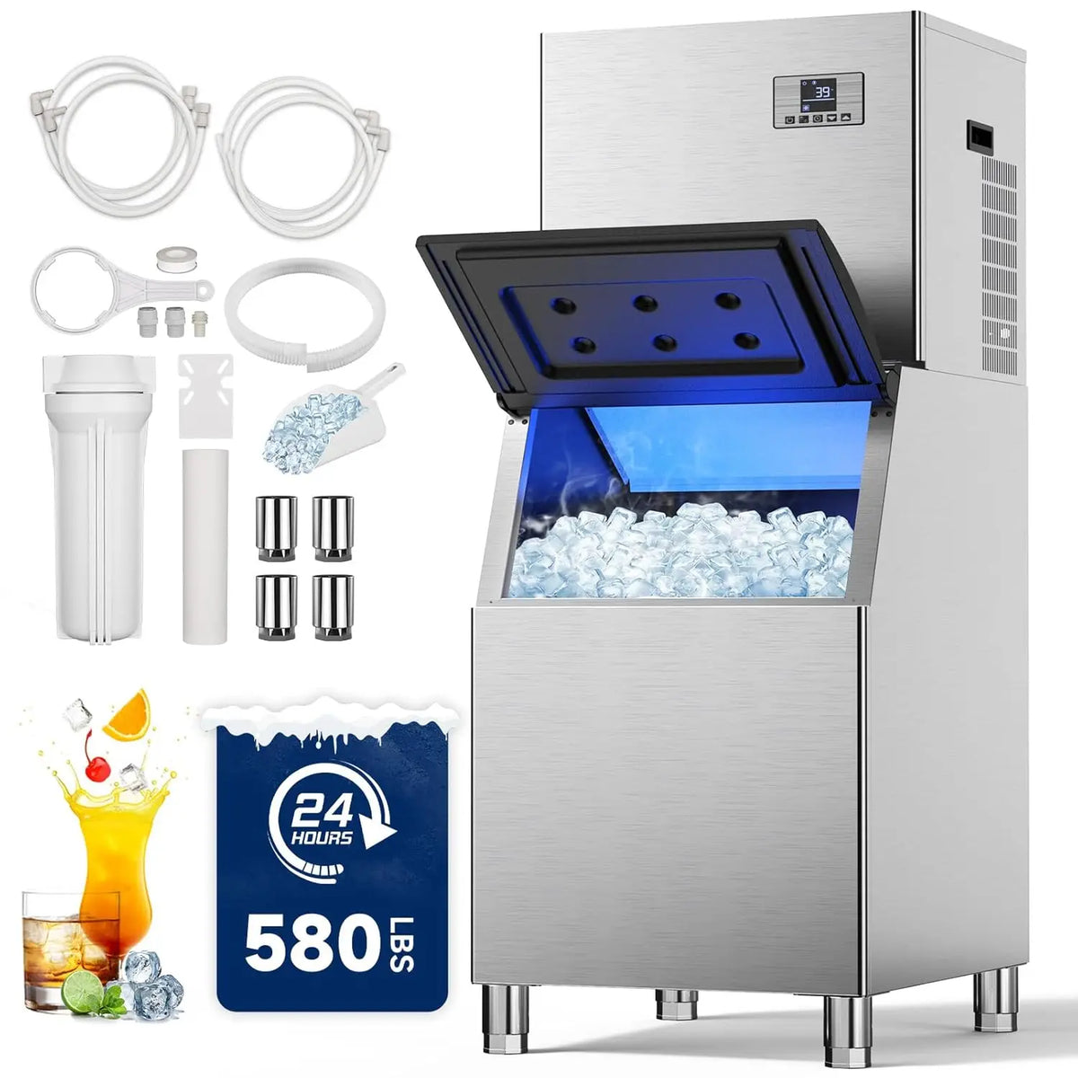 Commercial 580lbs/24h Ice Maker Machine Ice Ready In