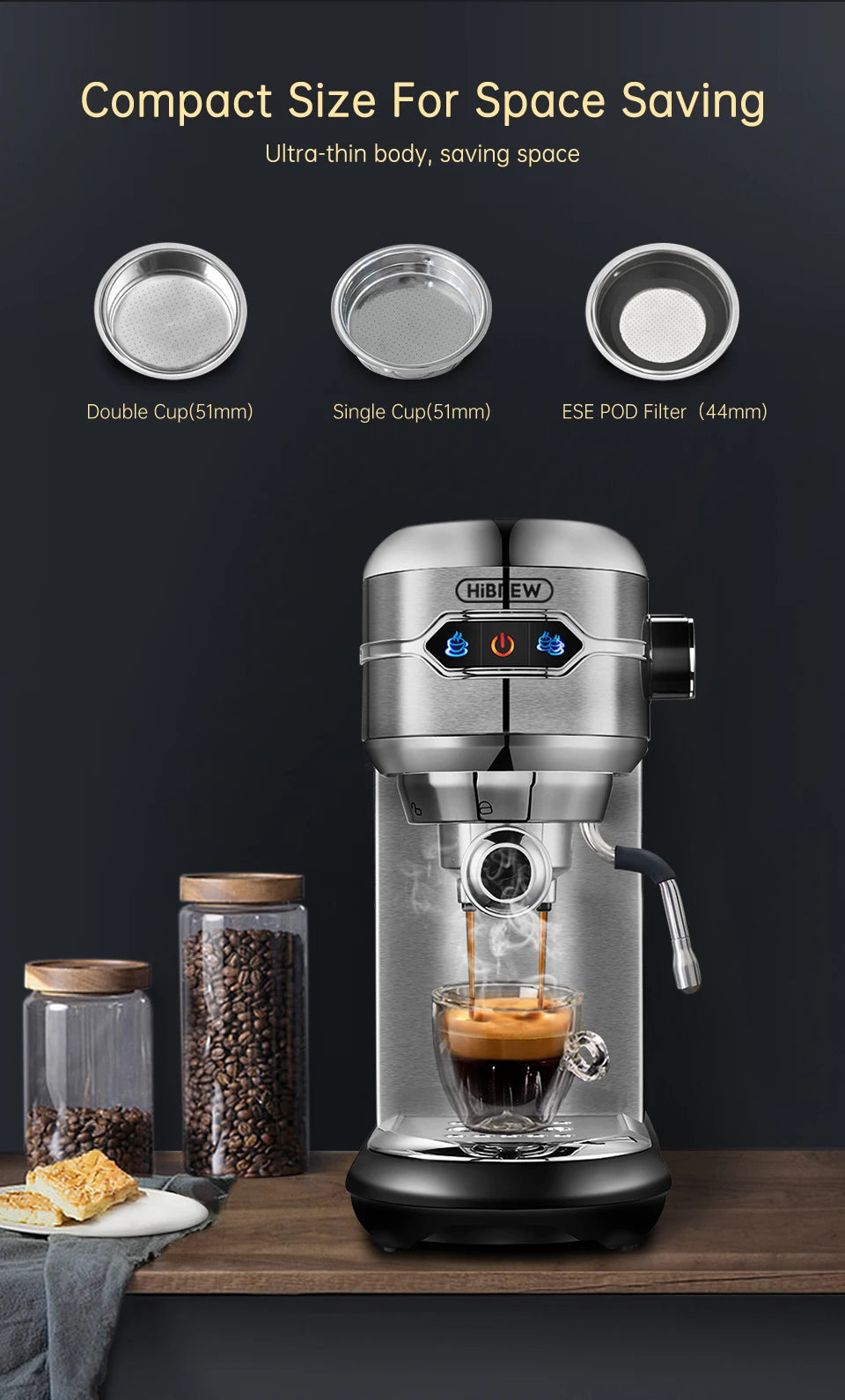 Hibrew Coffee Maker Cafetera 20 Bar Inox Semi