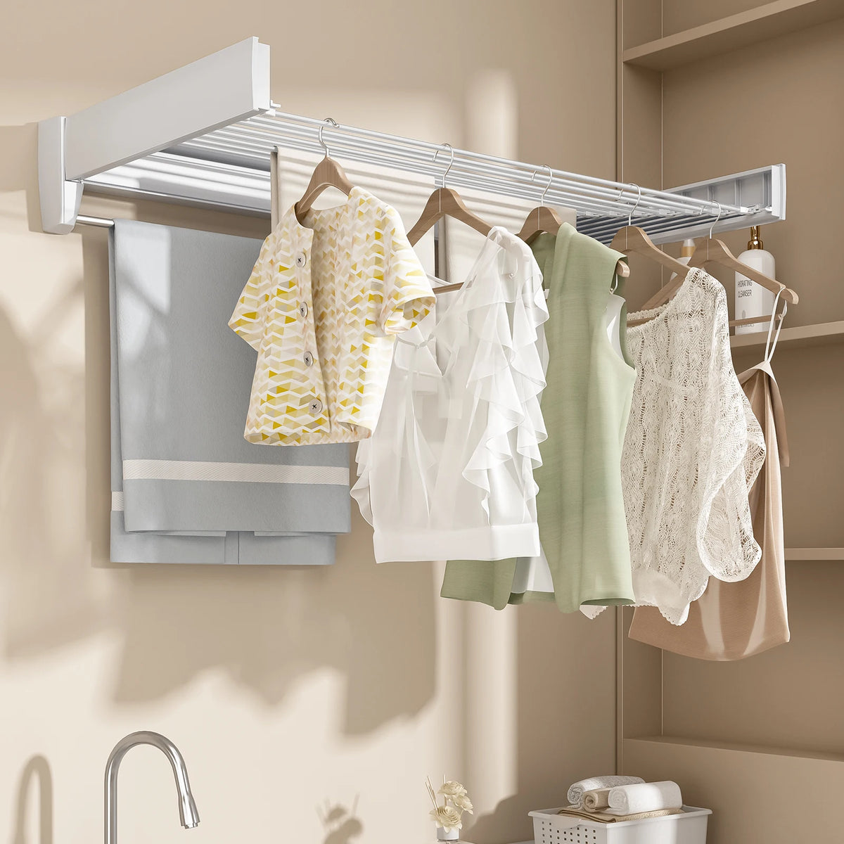 70/100cm Wall-Mounted Clothes Drying Rack Retractable Folding