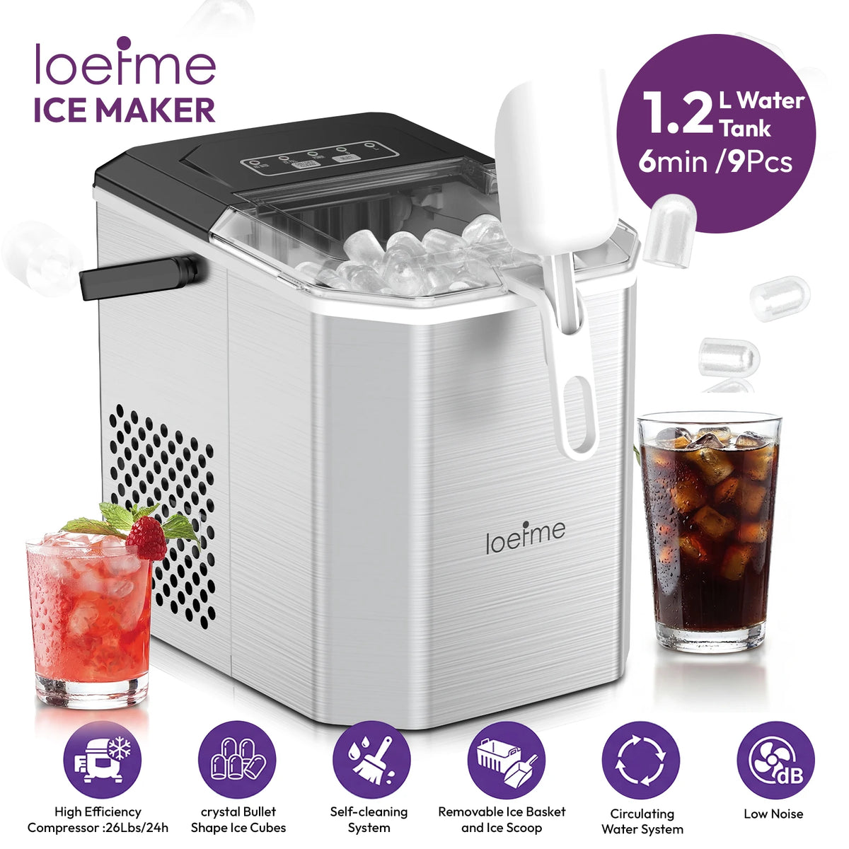Loefme 12kg/24h Electric Ice Maker Desktop Fully Automatic