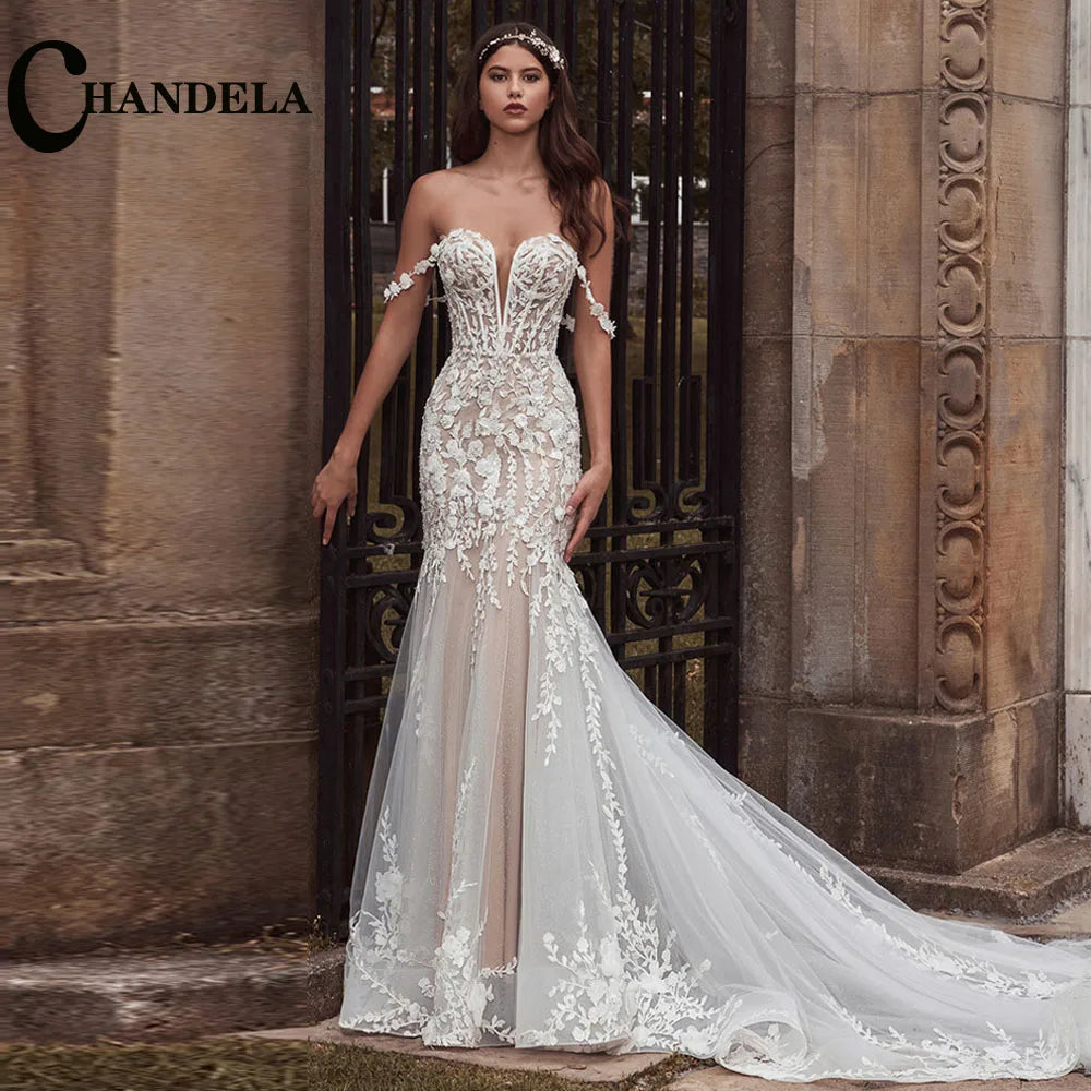 Chandela Trendy A-Line Wedding Dress Bridal Sleeveless Tulle