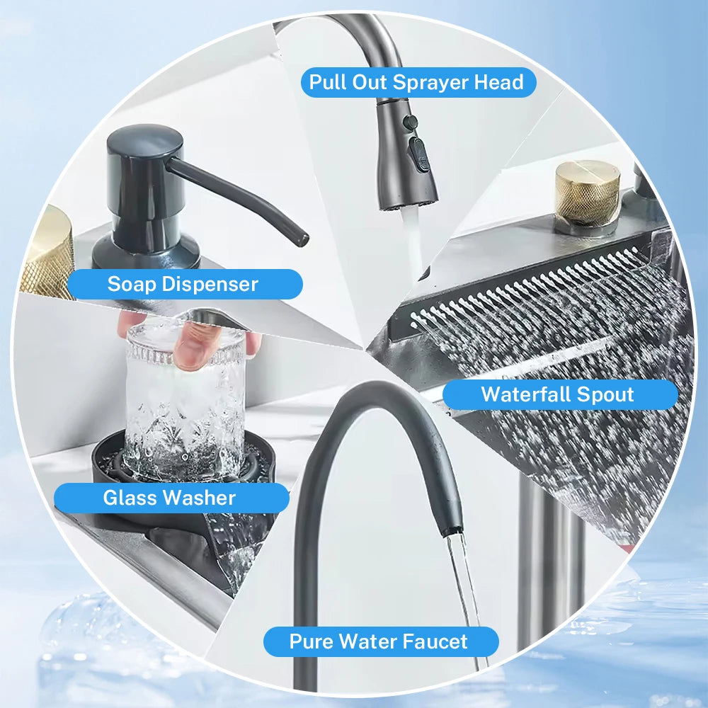 304 Stainless Steel Waterfall Sink Large Slot Integrated