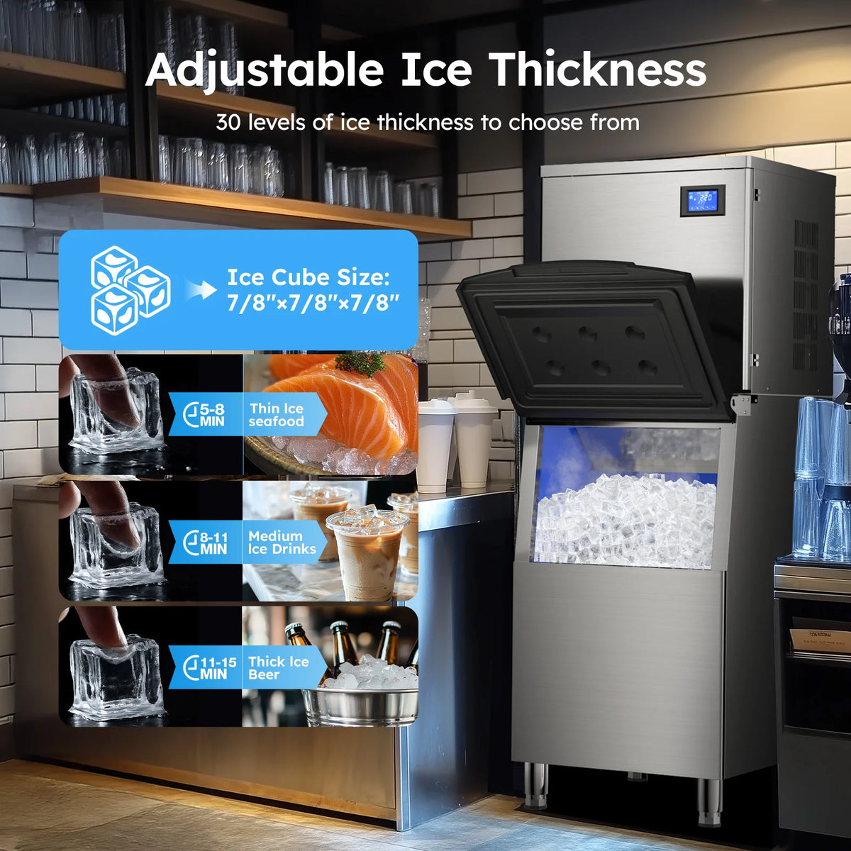 Etl Listed 600lbs/24h Commercial Ice Machine 560lbs Large