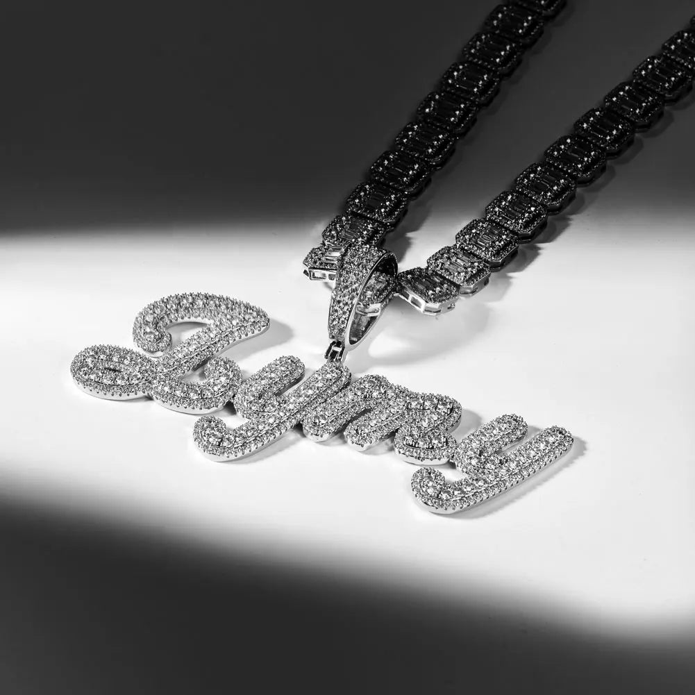 Uwin Custom Name Pendant Brush Cursive Letter Necklace