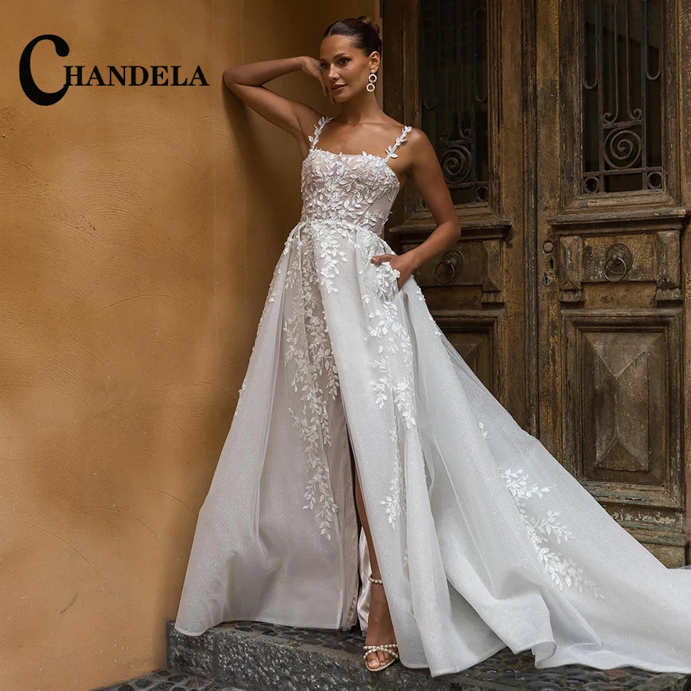 Chandela Trendy A-Line Wedding Dress Bridal Sleeveless Tulle