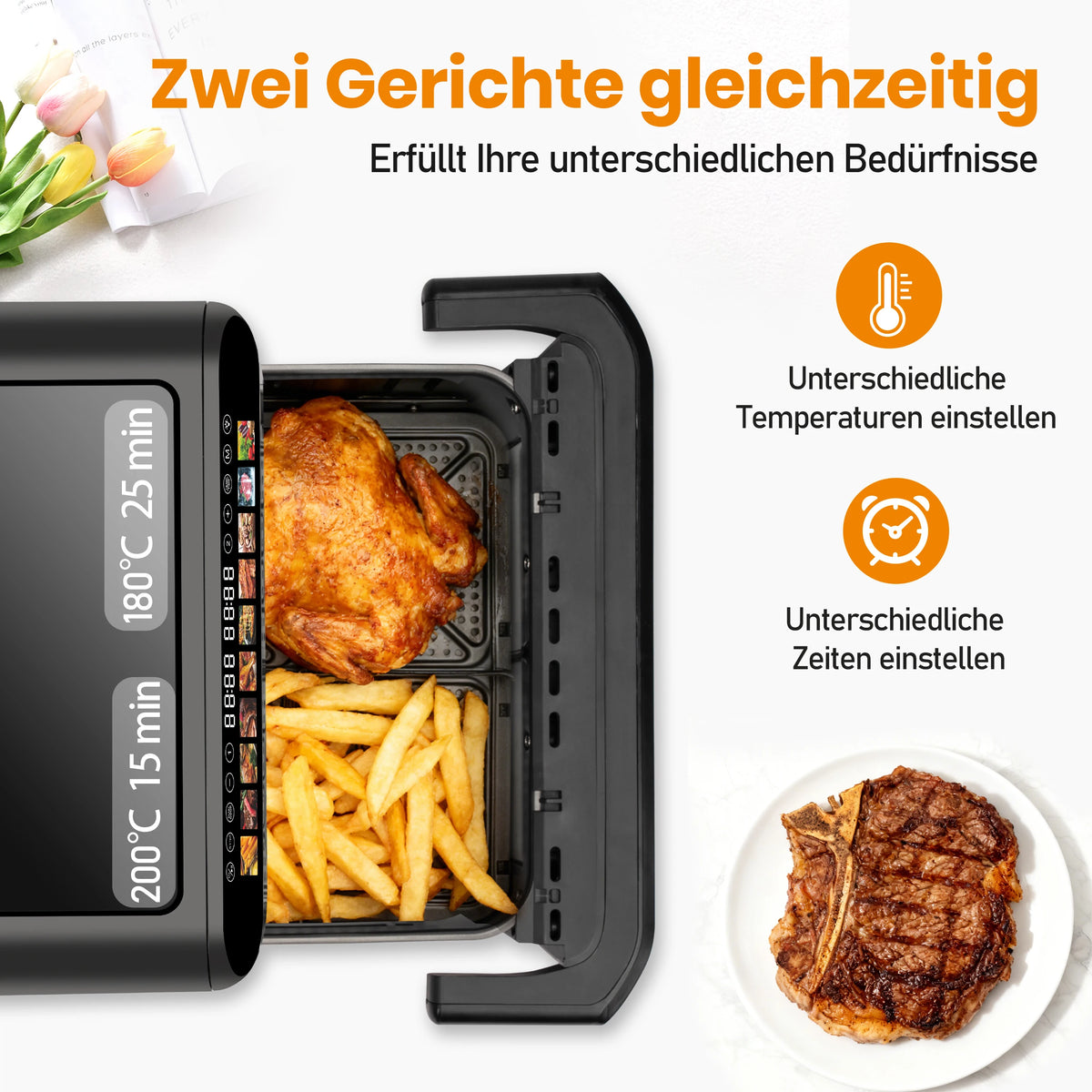 9l Dual Basket Air Fryer Oilless Cooker Led