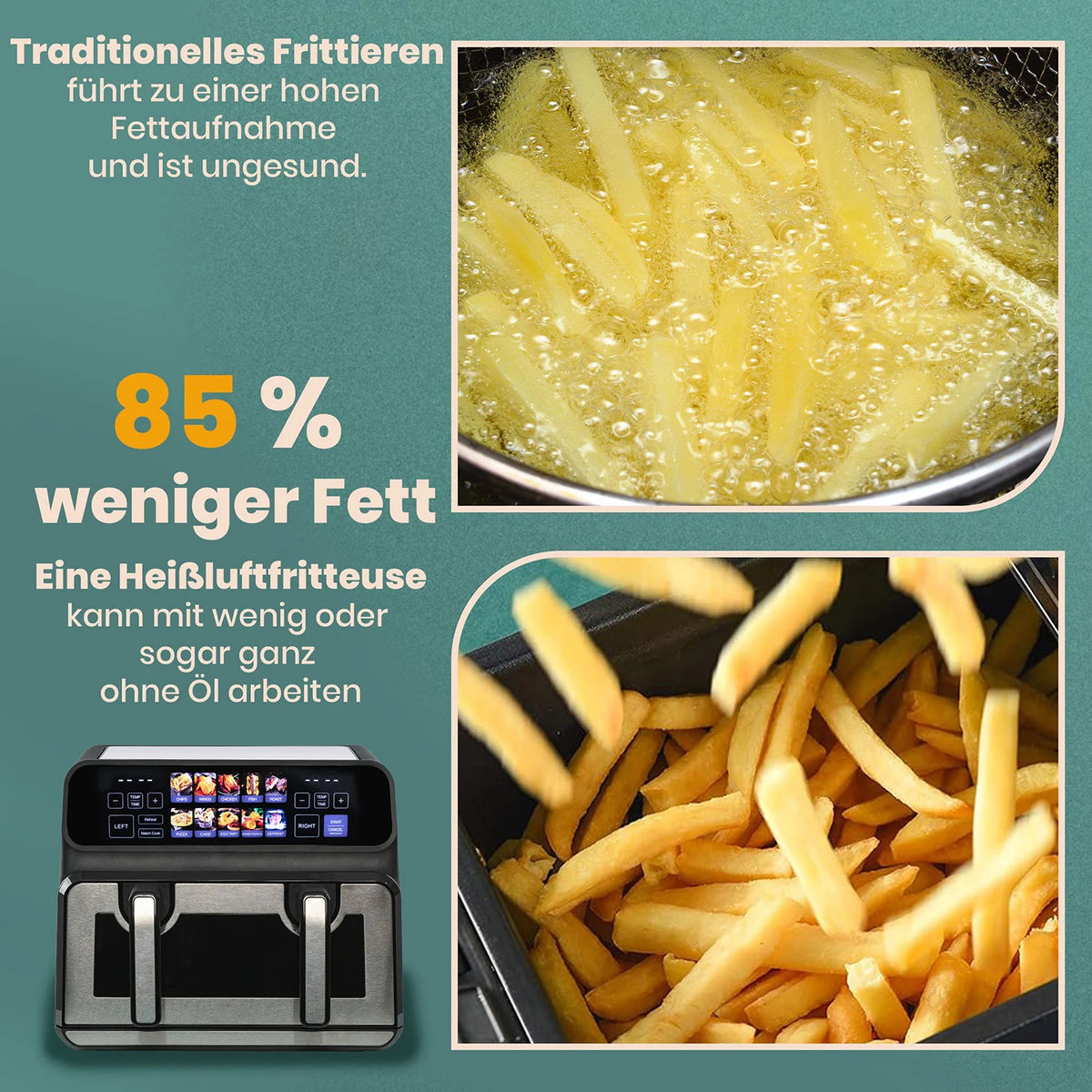 9l Dual Basket Air Fryer Oilless Cooker Led