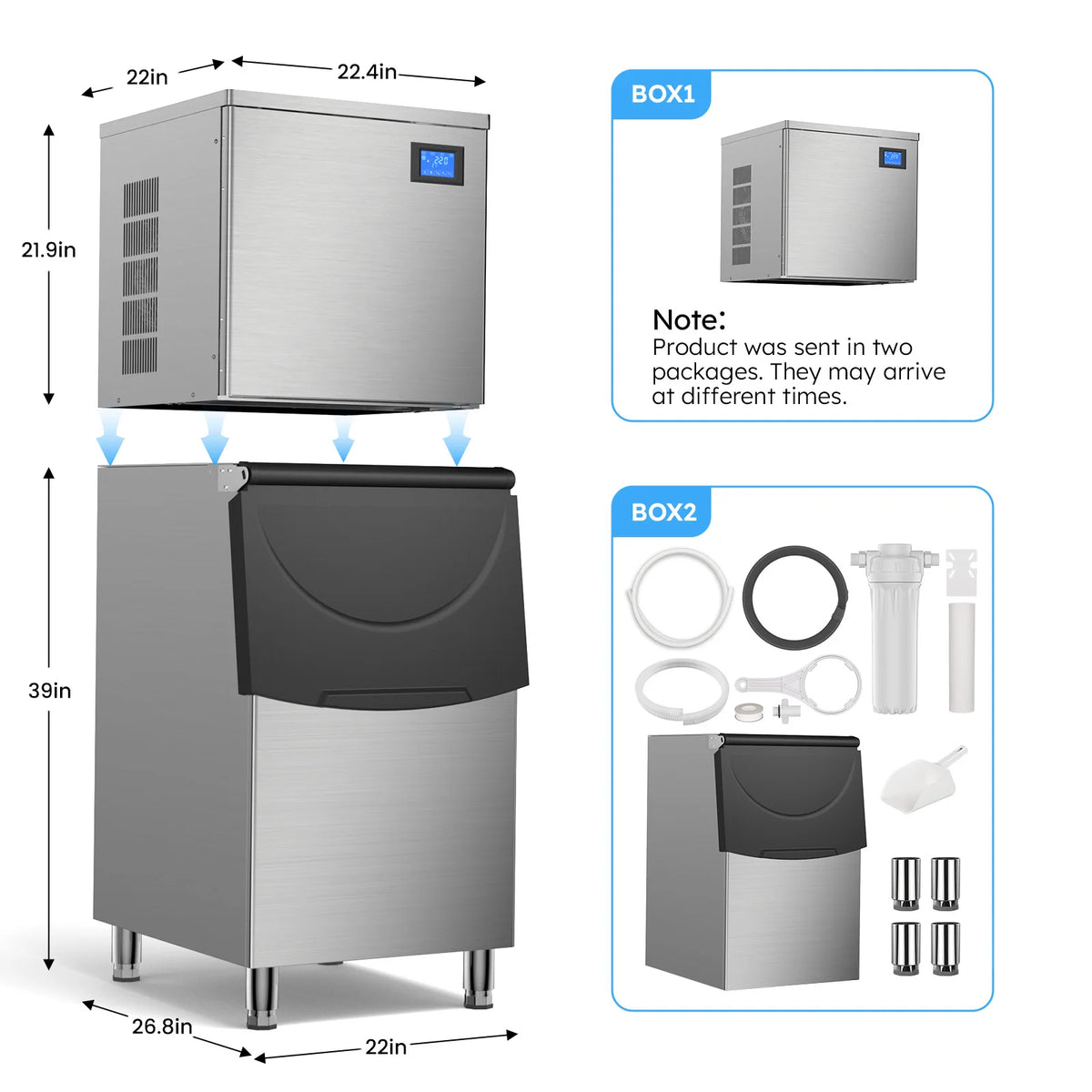 Etl Listed 600lbs/24h Commercial Ice Machine 560lbs Large