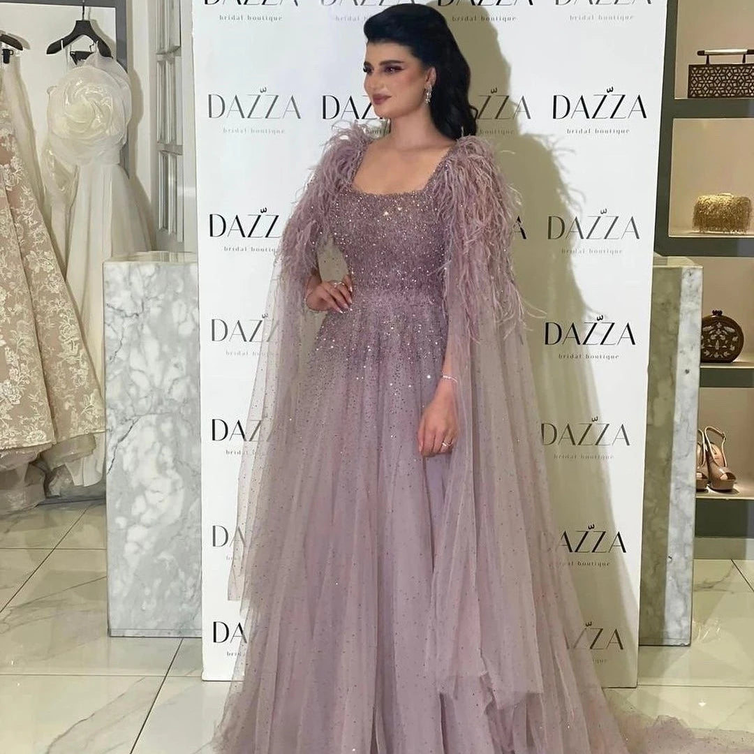 Square Collar Prom Dresses Full Sleeves Floor-Length Wedding