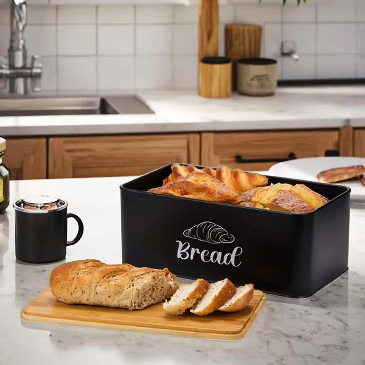 Breadbasket Sturdy Bread Box Kitchenware Layer Bamboo Lid