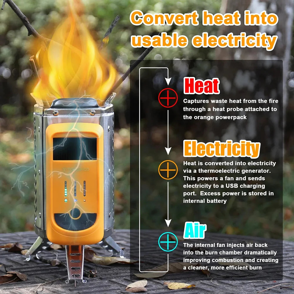 Outdoor Camping Smokefree Stove Power Generating Furnace Hiking
