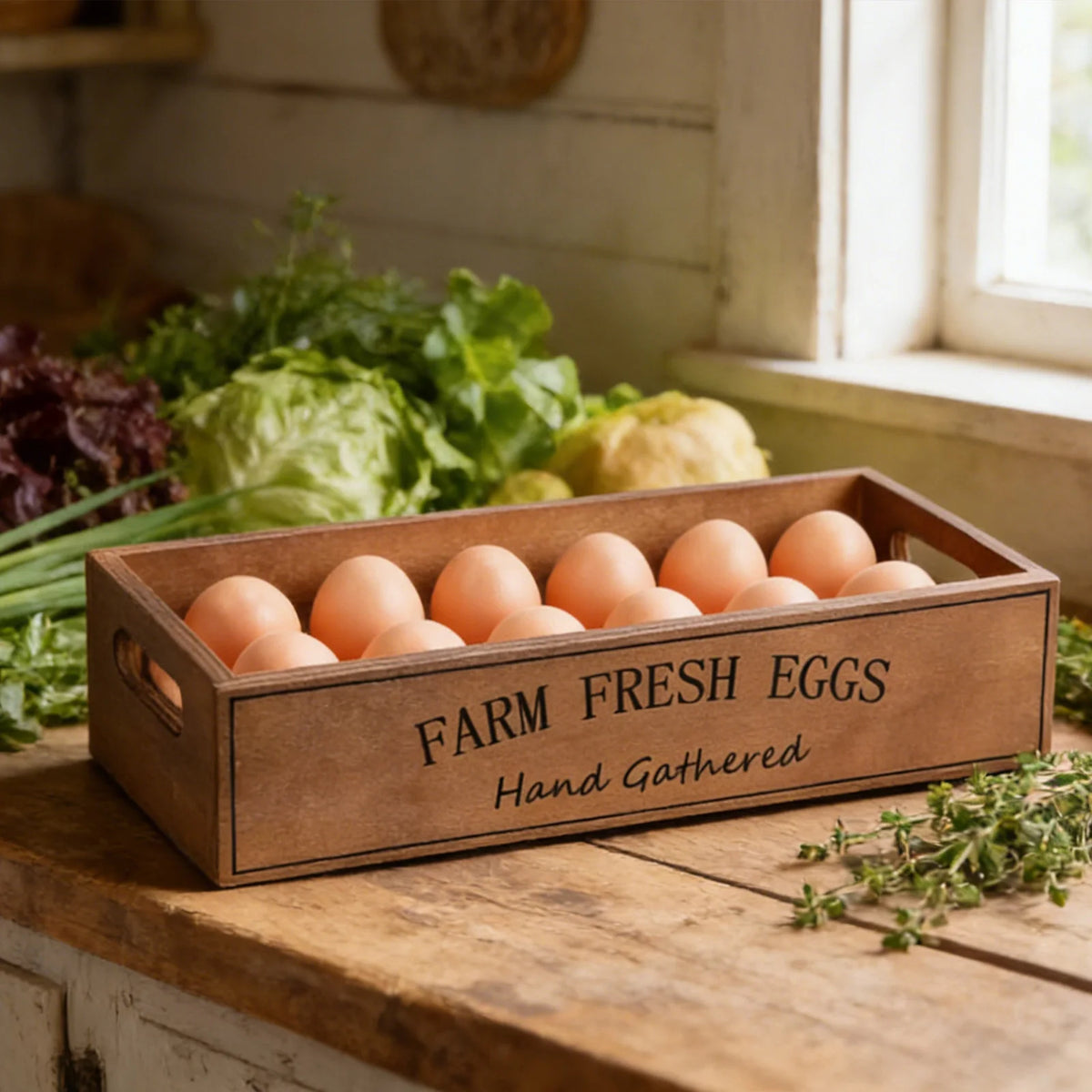 Wooden Rustic Egg Holder Farmhouse Storage Basket Chicken