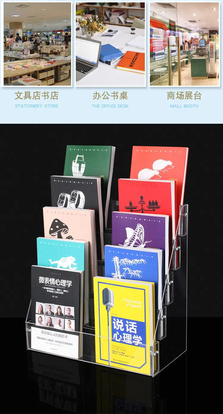 2-6 Tier Acrylic Book Display Stand Desk Bookshelf