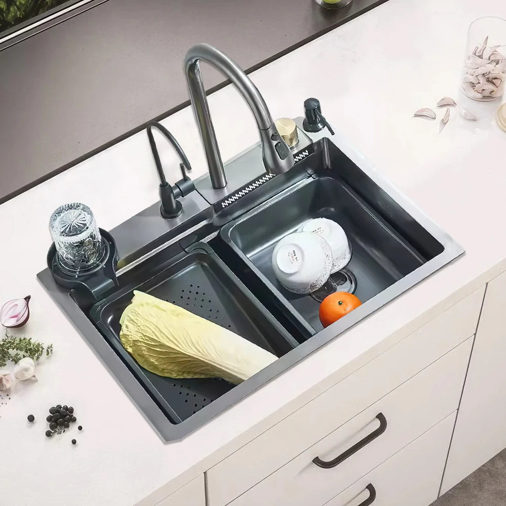 304 Stainless Steel Waterfall Sink Large Slot Integrated