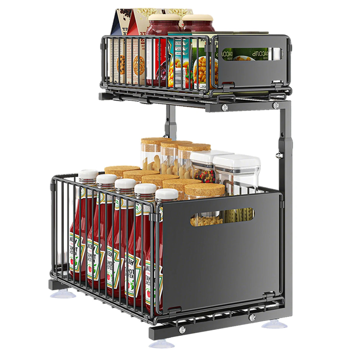 2-Tier Pull Out Cabinet Organizer Adjustable Height Sliding
