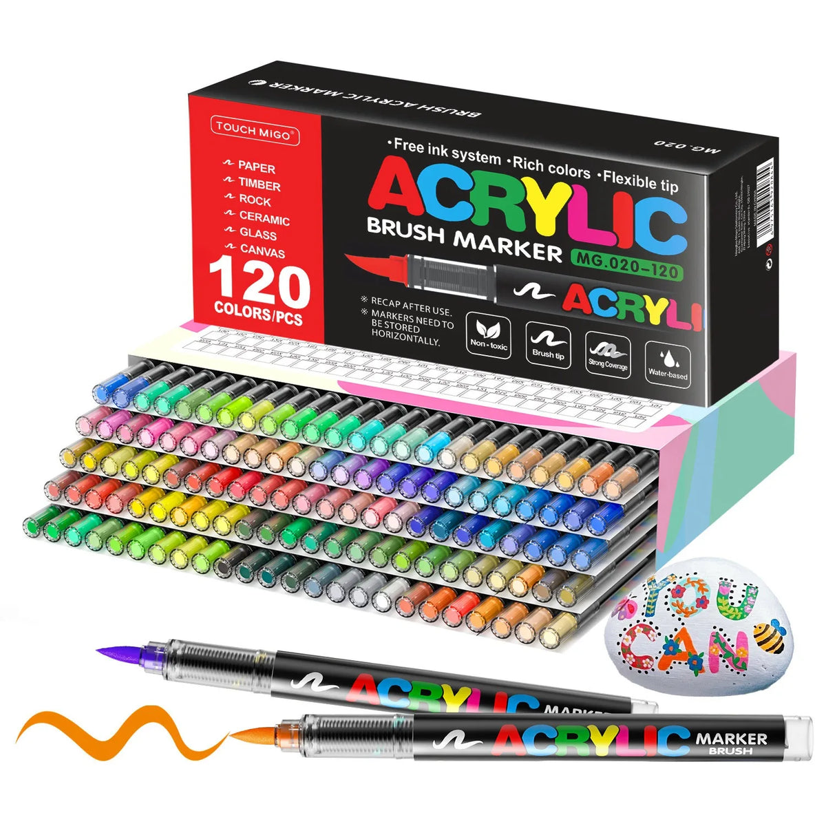 12-366 Colors Acrylic Marker Permanent Markers Brush Tip