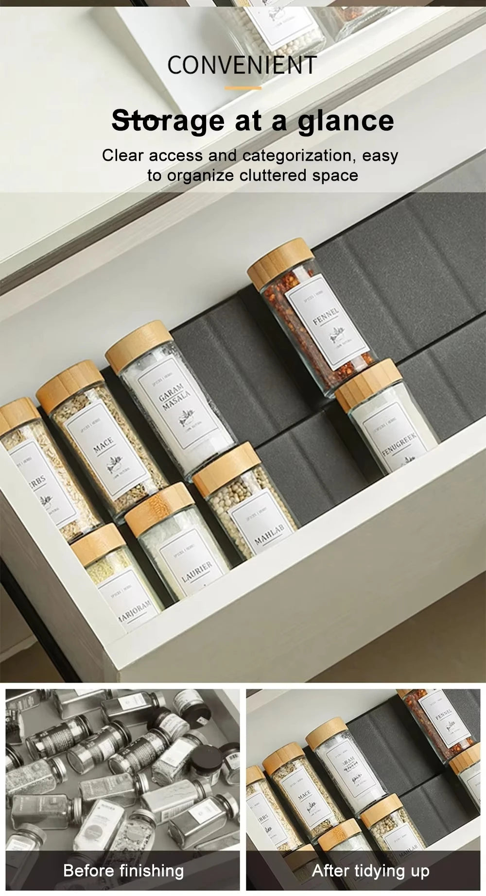 2/4/8-Layer Spice Drawer Storage Rack Adjustable Organizer Spice