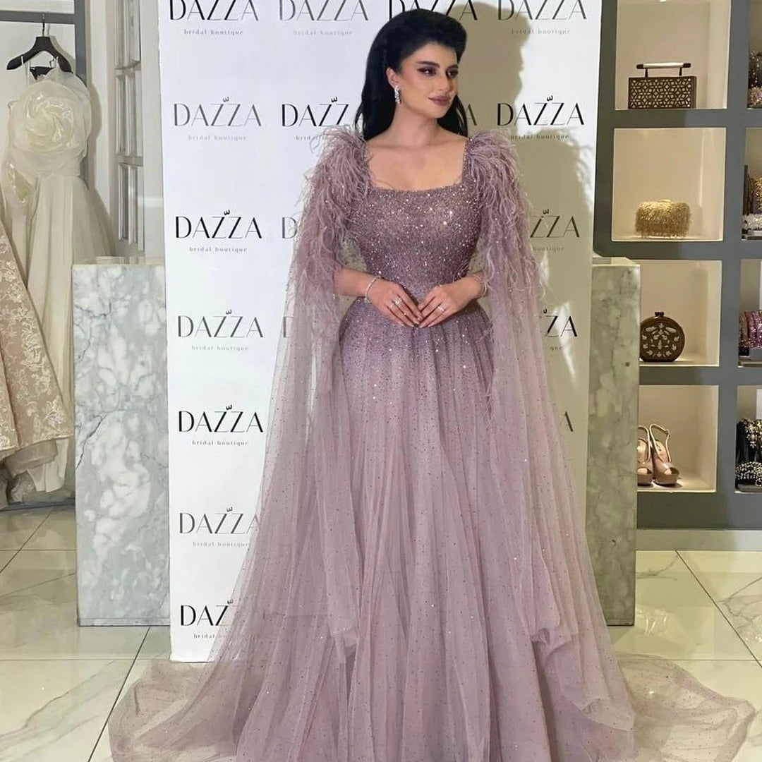 Square Collar Prom Dresses Full Sleeves Floor-Length Wedding