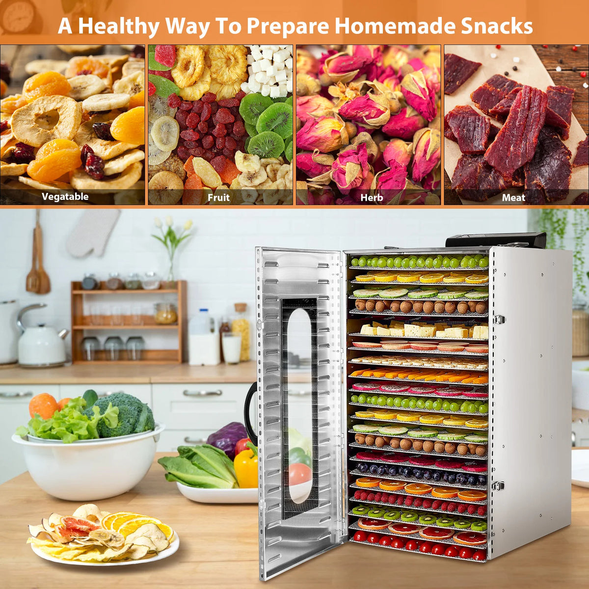 Commercial Grade Food Dehydrator Machine 110v 1500w Stainless