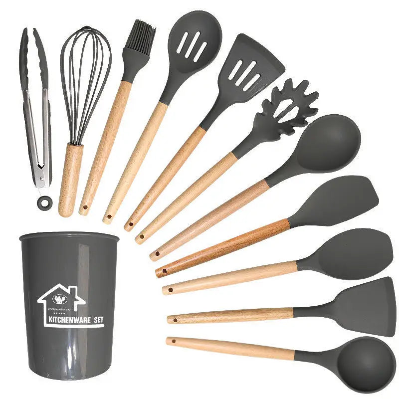 12 Cooking Silicone Cooking Utensils Utensil Wooden Handle