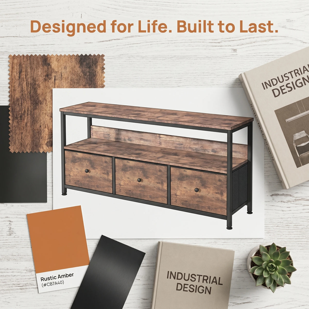 108cm Tv Cabinet Storage Unit Drawers Open Shelves