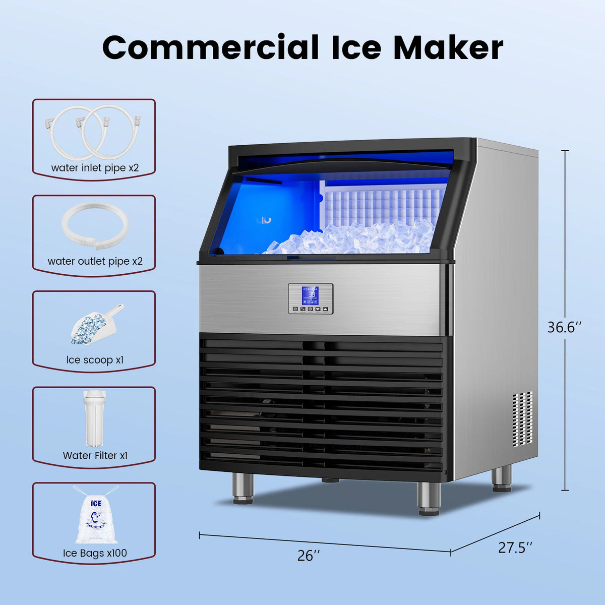 Commercial Ice Maker 450lbs/24h Ice Machine Commercial 120