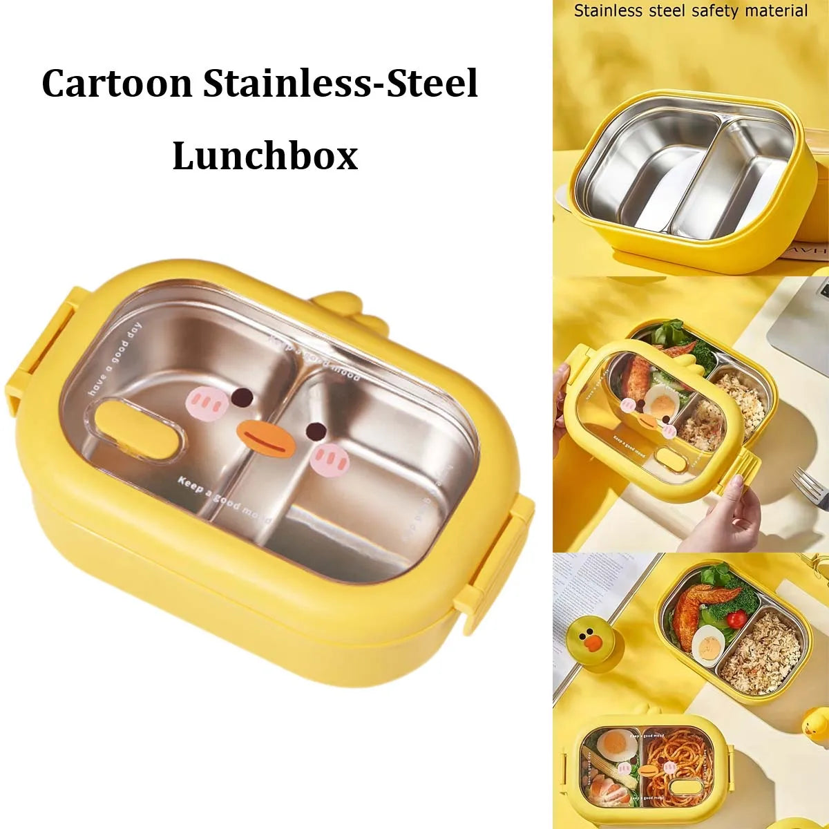 Cartoon Stainless Steel Lunch Box Reusable Leakproof Bento