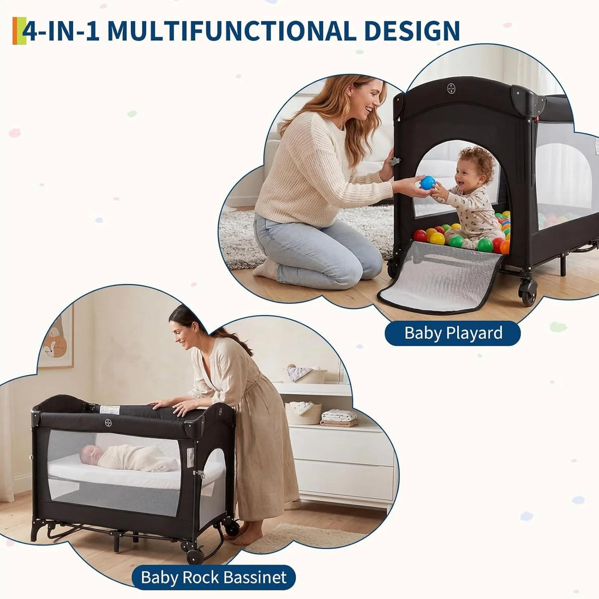 4-In-1 Baby Bed & Side-Sleeping Crib Baby Playpen