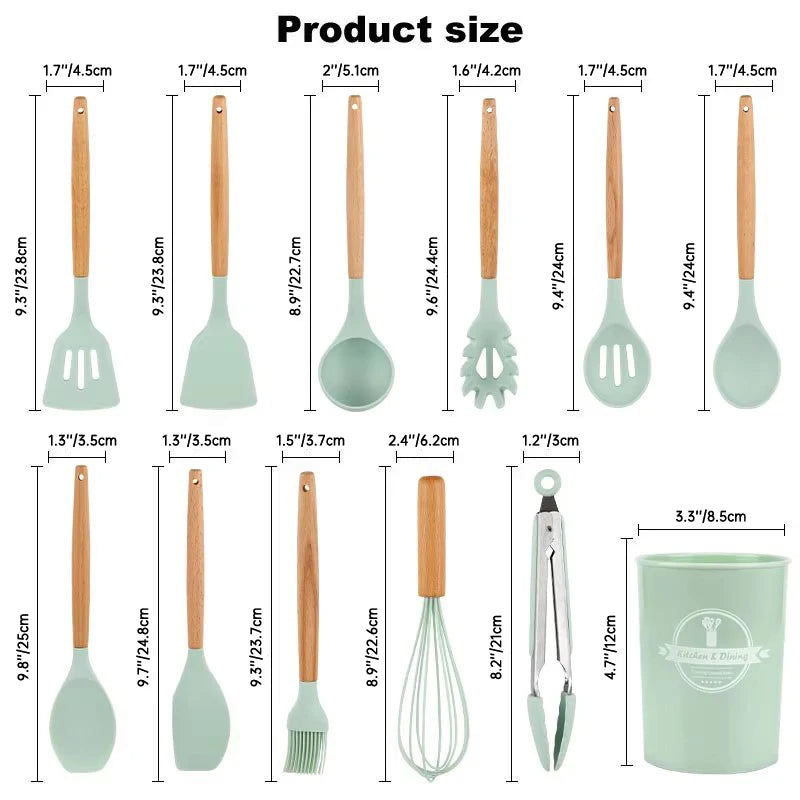 12 Cooking Silicone Cooking Utensils Utensil Wooden Handle