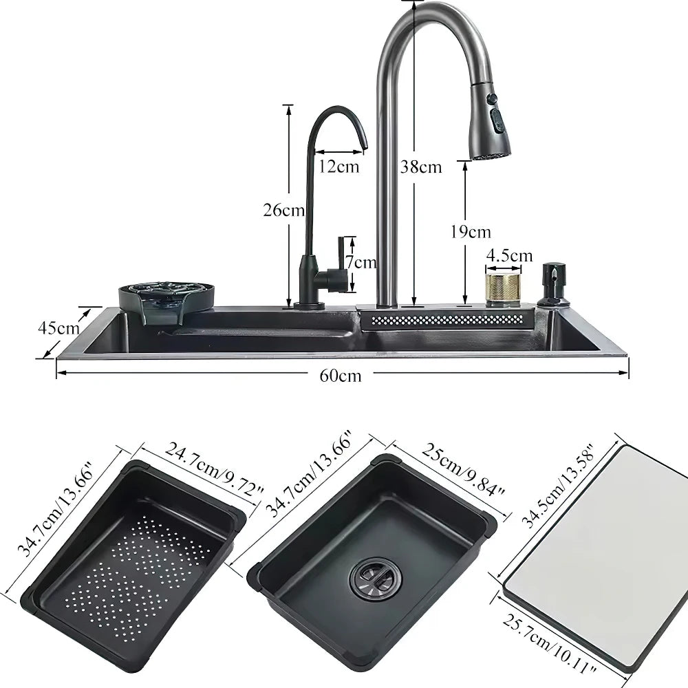 304 Stainless Steel Waterfall Sink Large Slot Integrated