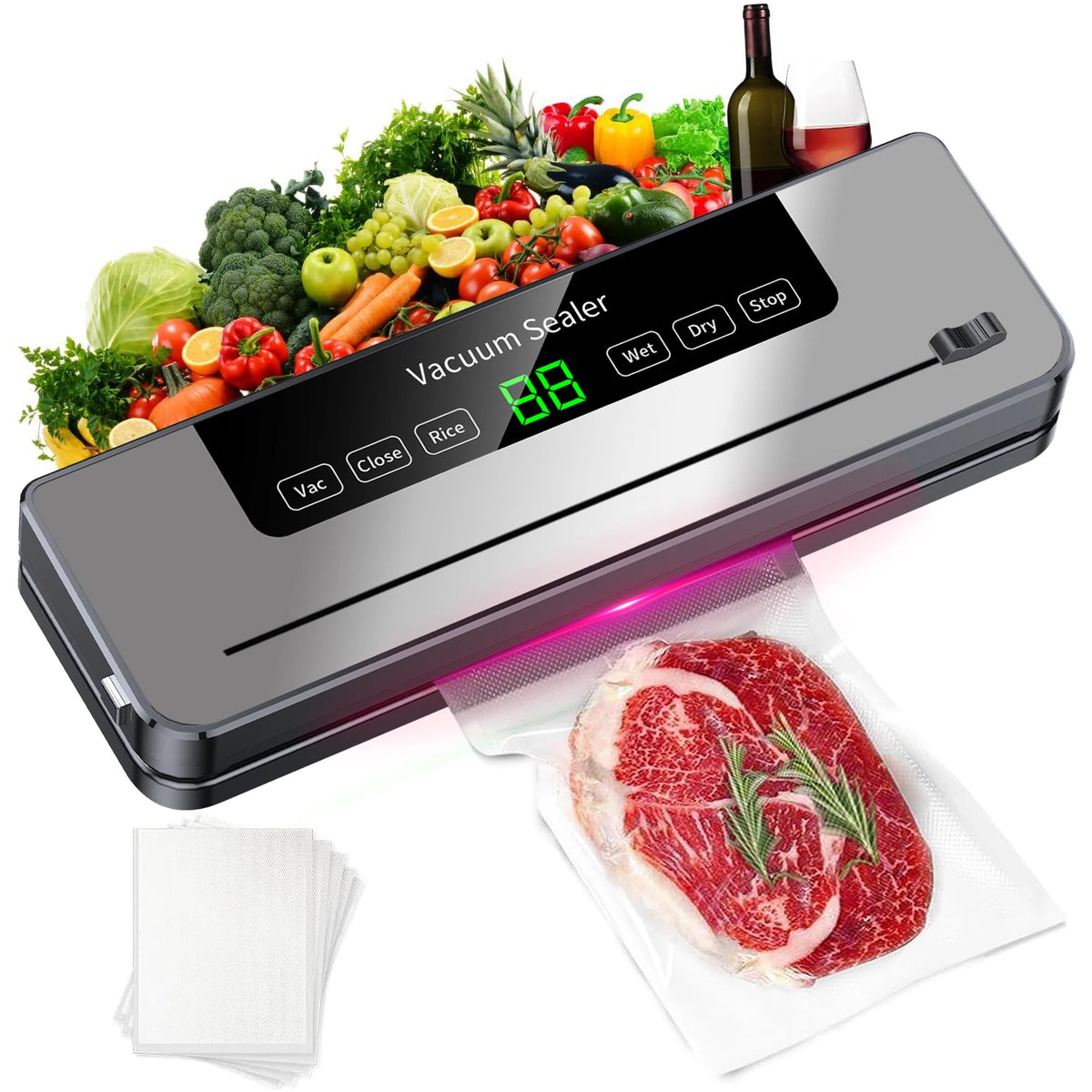 Vacuum Sealer Food Degasser Appliance Compressor Plastic Bag
