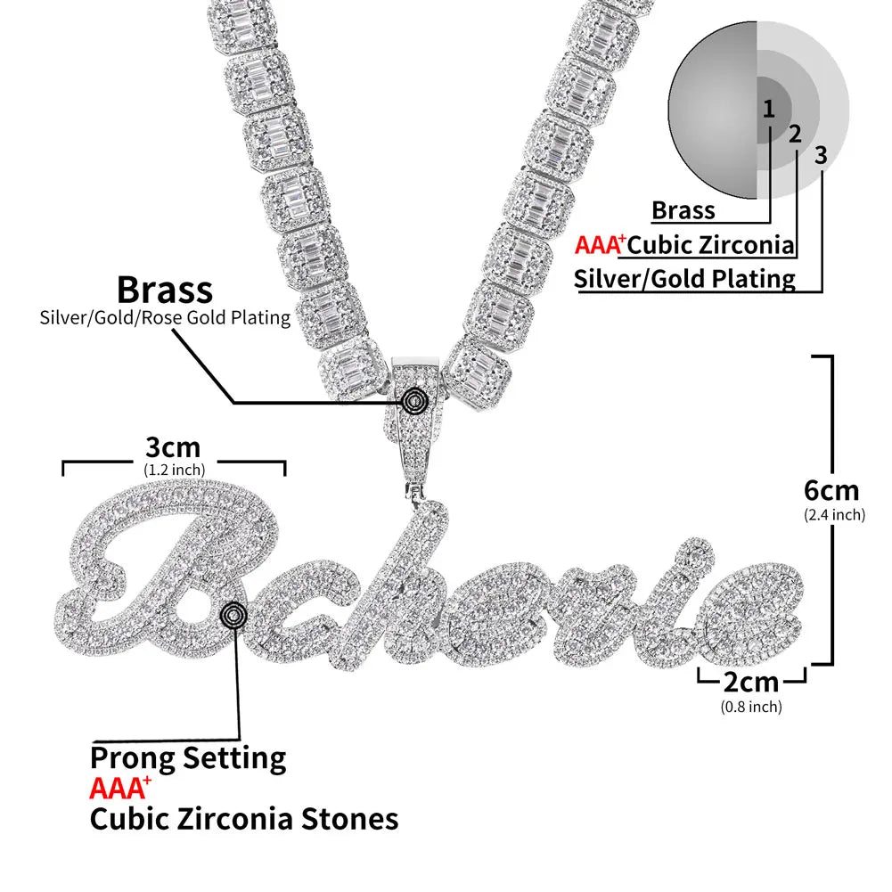 Uwin Custom Name Pendant Brush Cursive Letter Necklace