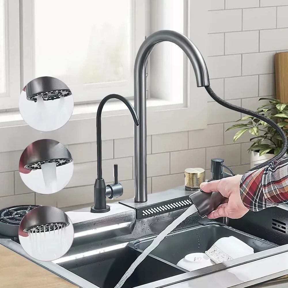 304 Stainless Steel Waterfall Sink Large Slot Integrated