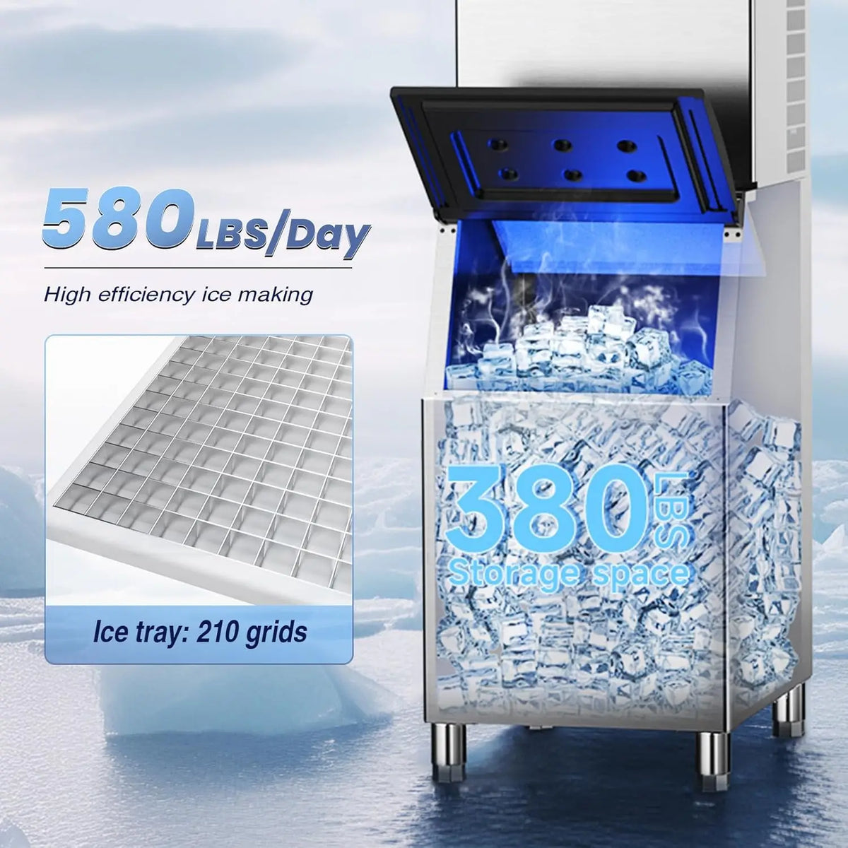 Commercial 580lbs/24h Ice Maker Machine Ice Ready In