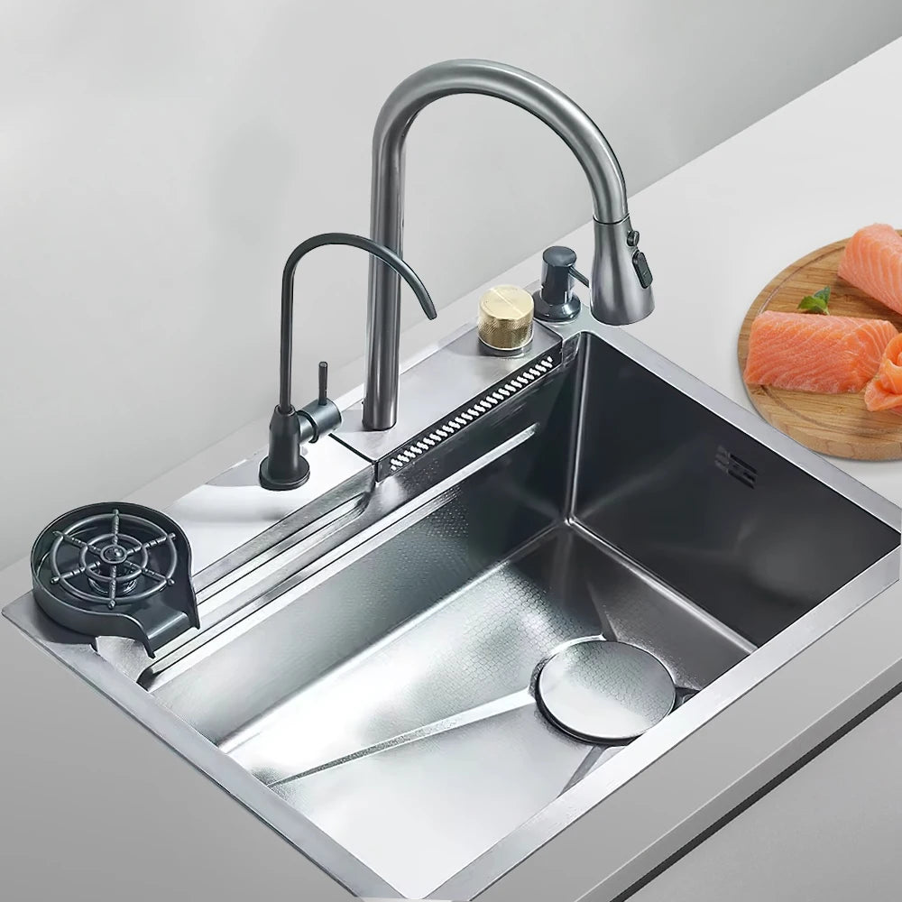 304 Stainless Steel Waterfall Sink Large Slot Integrated