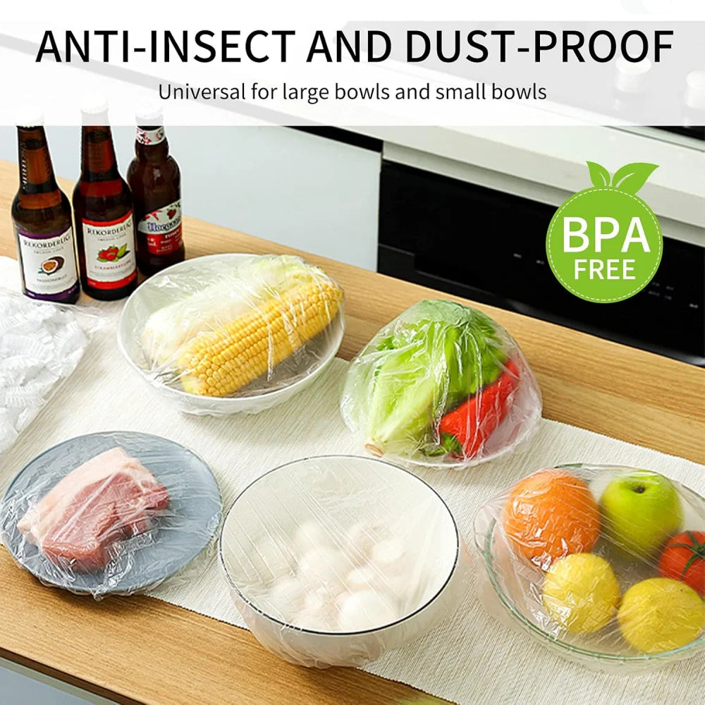 100/200 Disposable Bowl Lids Elastic Plastic Food Storage