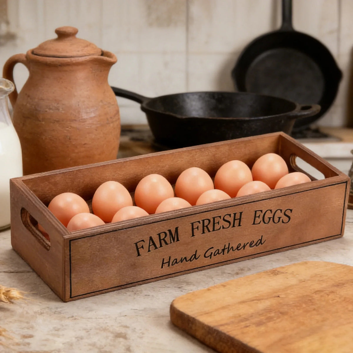 Wooden Rustic Egg Holder Farmhouse Storage Basket Chicken