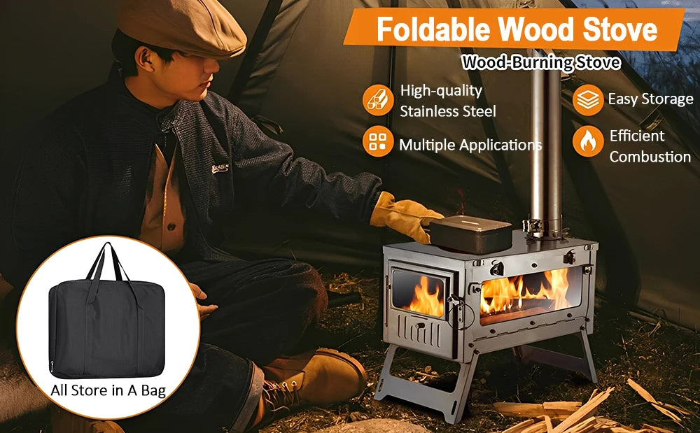 Folding Bbq Stove Camping Foldable Wood Stove Stainless