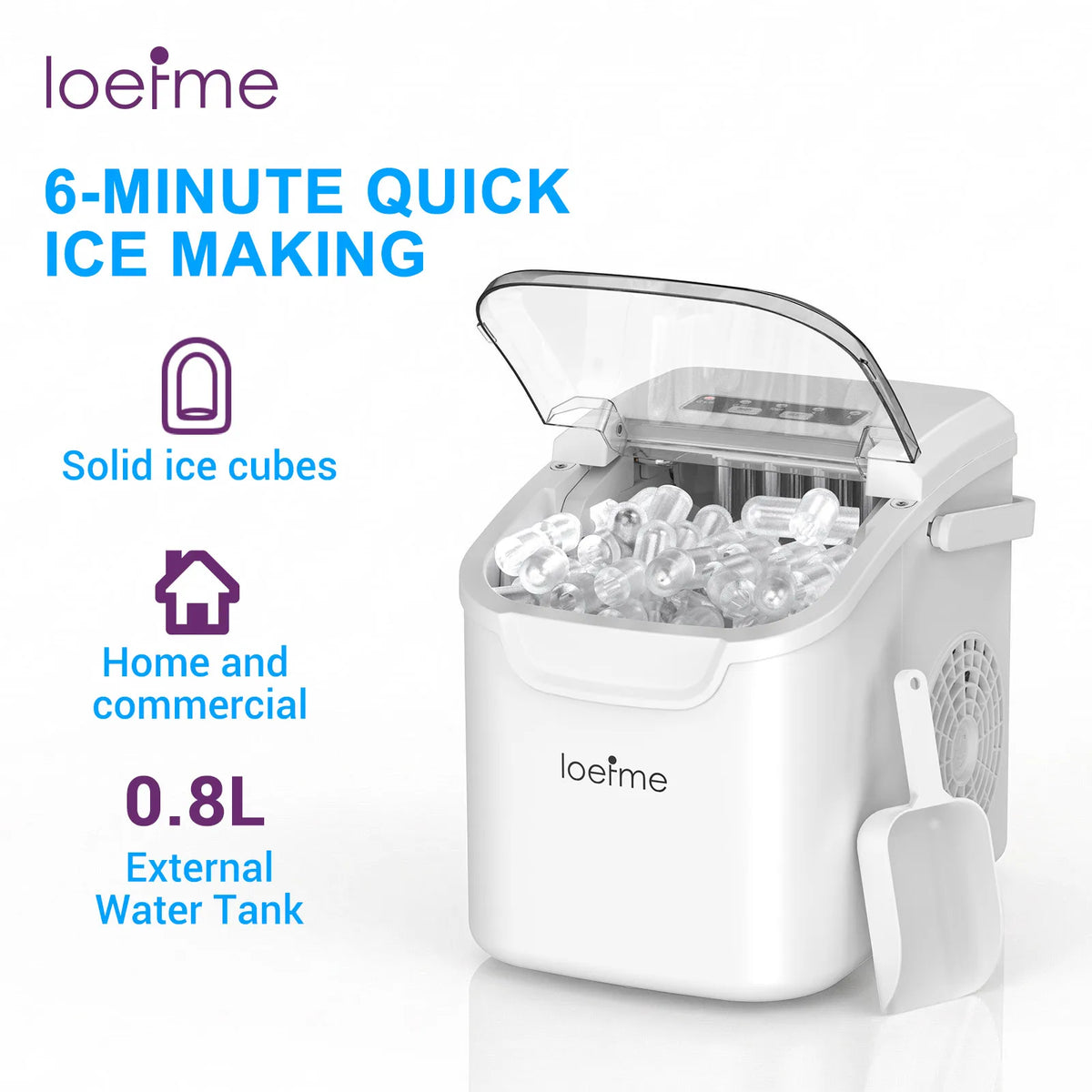 Loefme Ice Maker 15kg/24h 16 Ice Cubes In