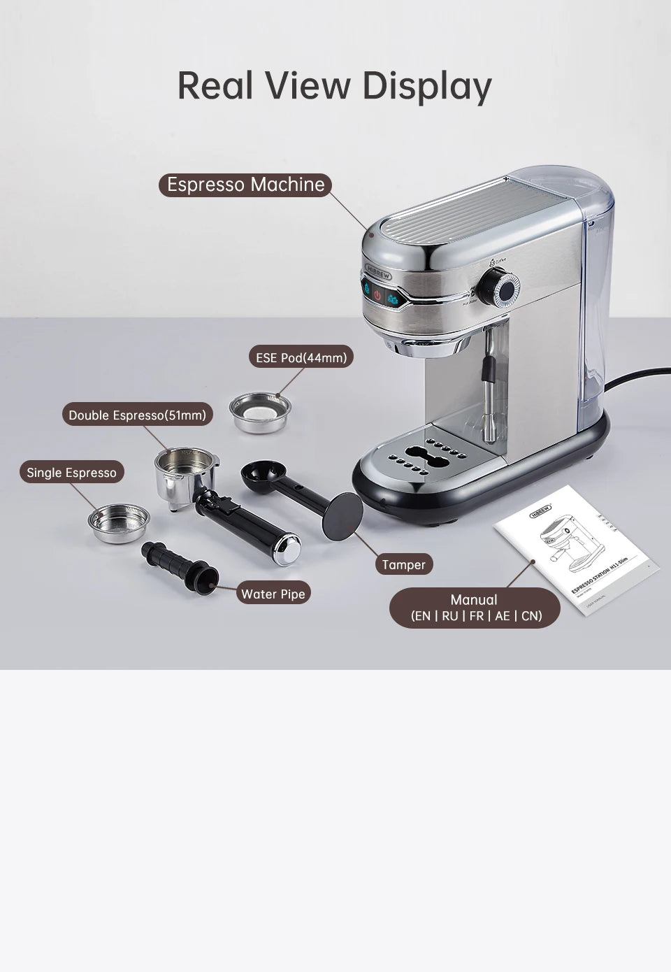 Hibrew Coffee Maker Cafetera 20 Bar Inox Semi